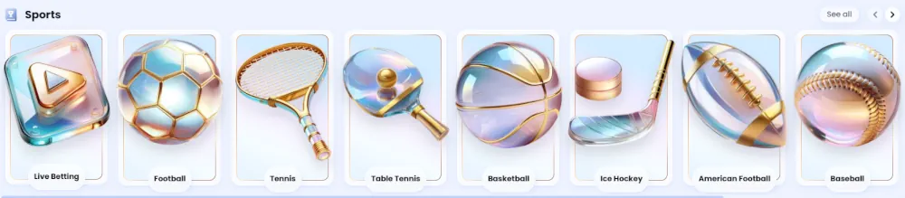 Ikony zakładów sportowych Casinolab dla różnych kategorii zakładów sportowych.